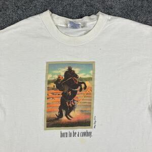 Hanes T-Shirt Mens M White Born To Be A Cowboy Vintage Graphic Short Sleeve